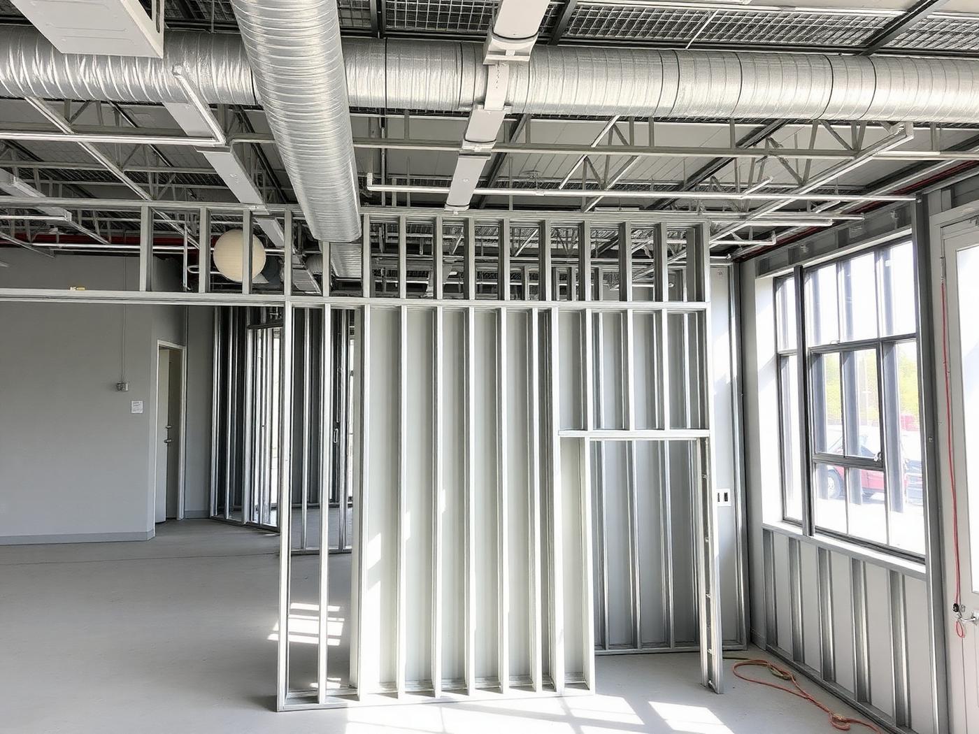 Commercial buildout with metal stud framing and drywall