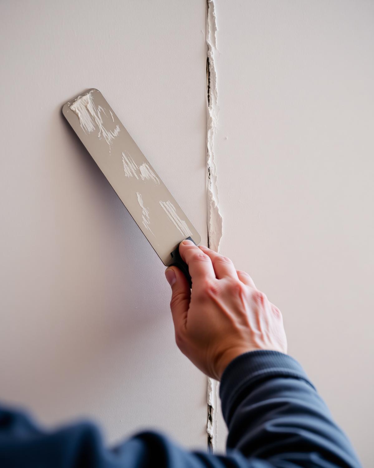 Drywall finisher applying joint compound to a wall seam