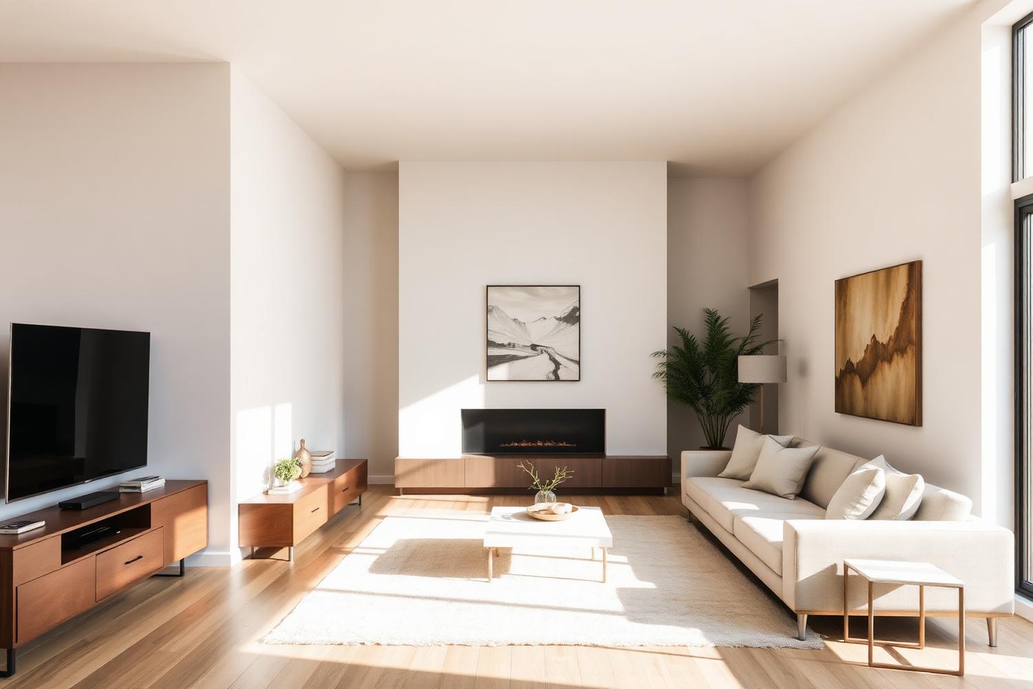 Modern residential interior with smooth painted drywall walls
